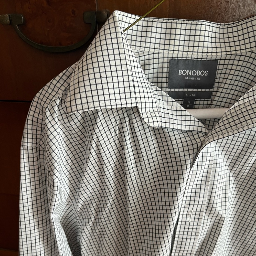 Bonobos formal button down black/white check. 16/36 Slim fit